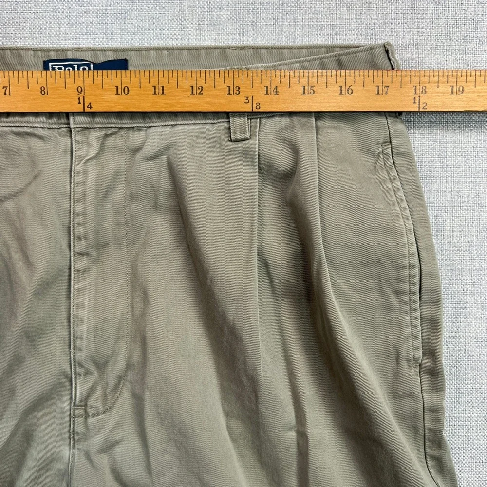VTG Polo Ralph Lauren Hammond Pants Men 36x31 Khaki Cotton Pleated Cuffed Preppy